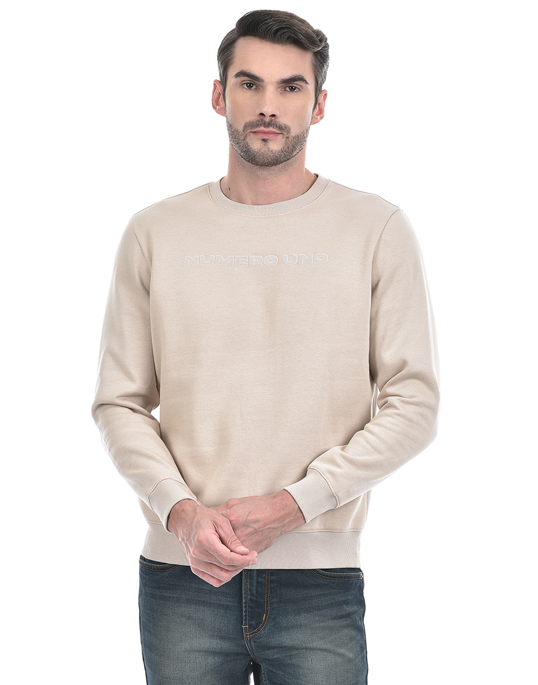 Numero Uno Men Typography Beige Sweat Shirt